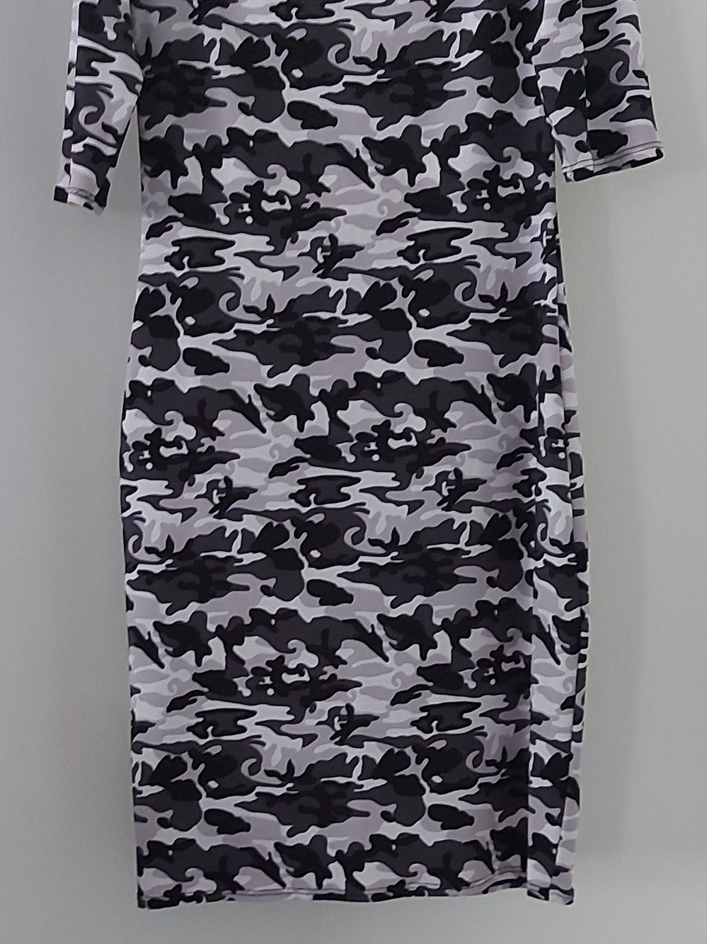 Aldo Black and Gray Camo Midi Sheath Dress